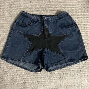 SHEIN Dark Blue Jean Shorts with Black Star